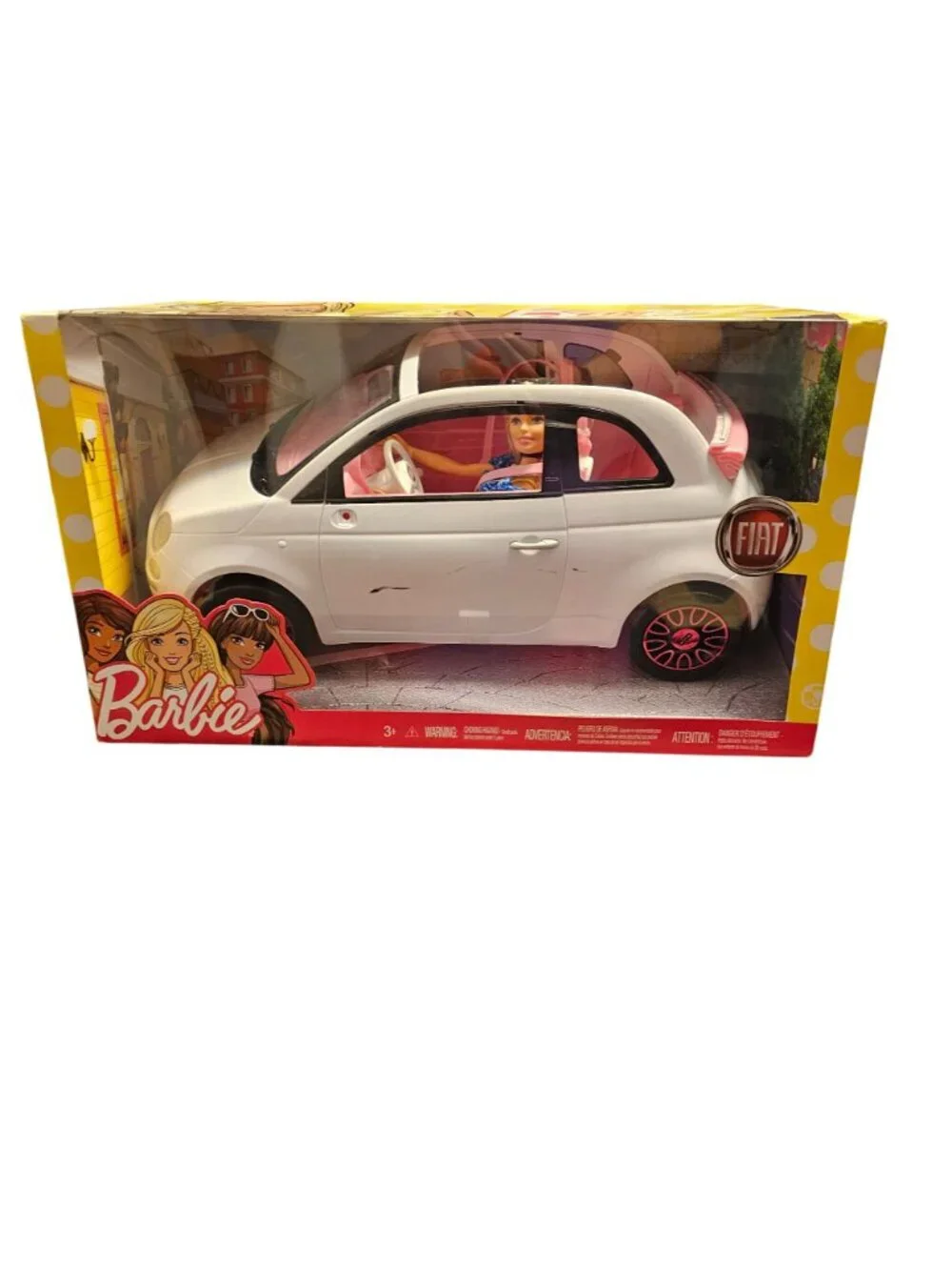 Barbie Fiat 500 Convertible Car With Doll White & Pink 3+ Years New In Box